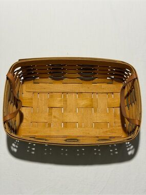 Vintage 90s Longaberger Rectangular Leather Handled Basket